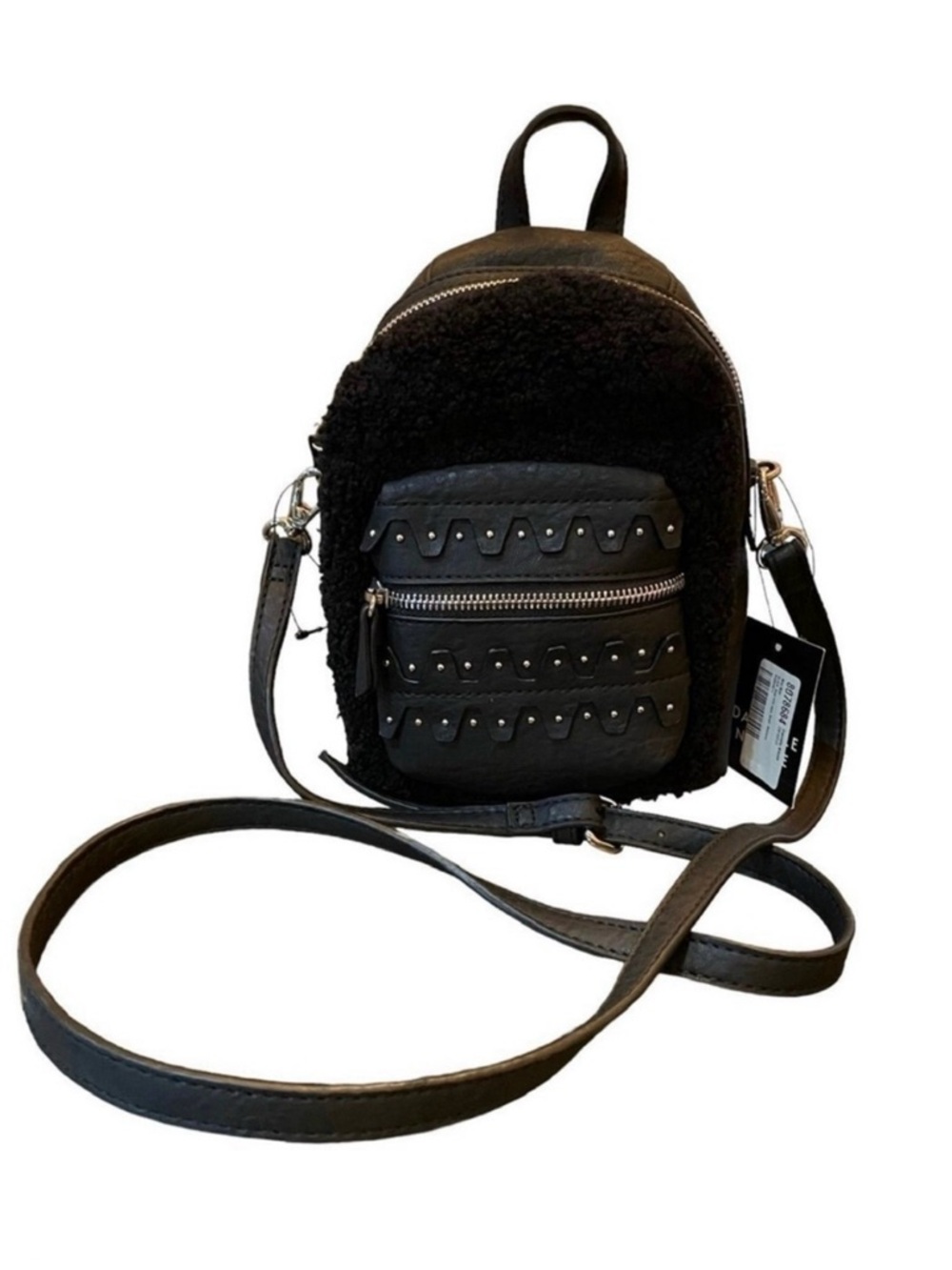 DANIELLE NICOLE Black Faux Minx Fur Crossbody Mini Backpack Bag